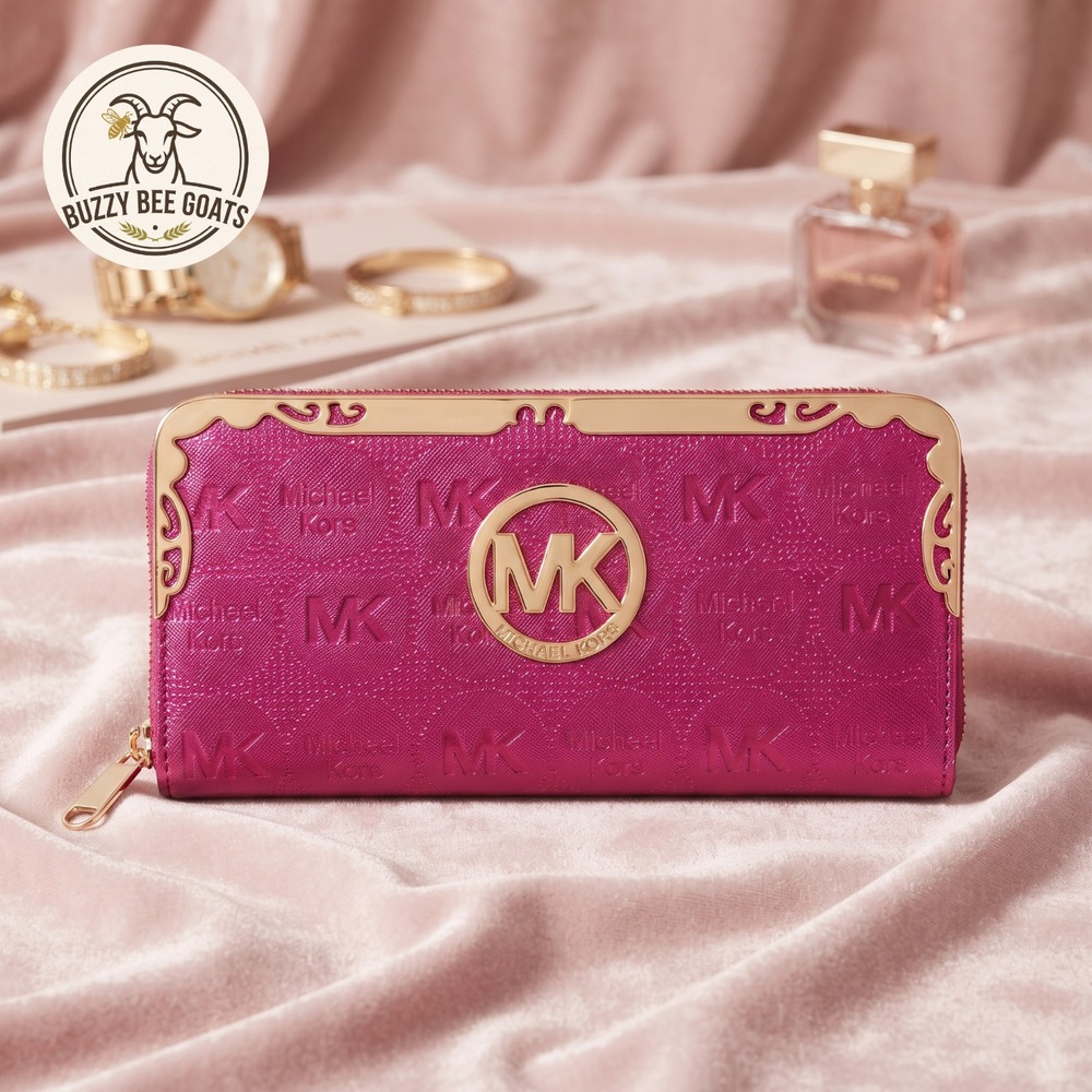 Michael Kors Jet Set Continental Zip Around Wallet MK Logo Embossed Faux Leather